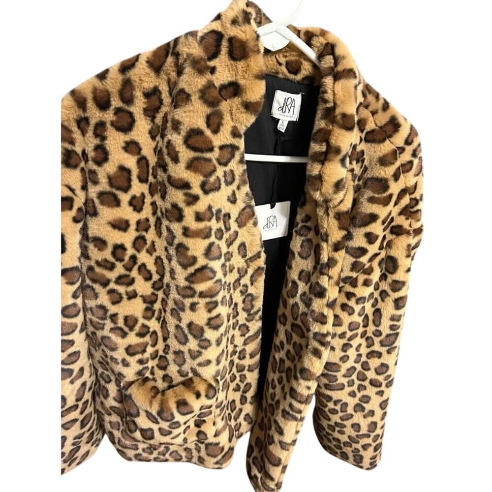 DRA Womens Large LEOPARD Faux Fur Teddy JACKET Selina Open Front Brown NWT